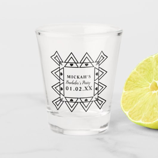 幾何学的なハートフレームロゴ バチェラーパーティー ショットグラス (正面)