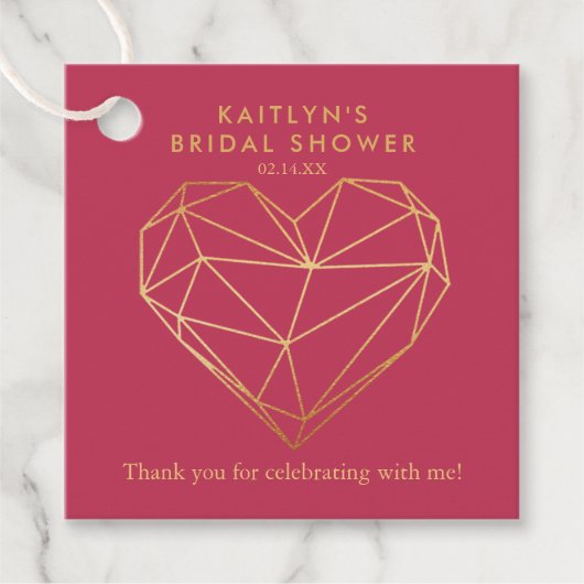 幾何学的なハート バレンタインデー ブライダルシャワー フェイバータグ (正面)