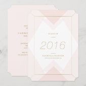 幾何学的なバラ色の卒業式招待状 招待状 (正面/裏面)