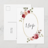 幾何学的なバーガンディの花とユーカリの結婚式出欠確認カード インビテーションポストカード (正面/裏面)