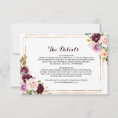 幾何学的なバーガンディーの結婚式 詳細挿入カード 招待状 (正面)