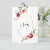 幾何学的なバーガンディーフラワーとユーカリの結婚式出欠確認カード 出欠カード (スタンド正面)