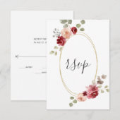 幾何学的なバーガンディーフラワー ユーカリ ウェディング RSVP (正面/裏面)