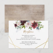 幾何学的なバーガンディ ネイビー フラワー ウェディング レセプション エンクロージャーカード (正面/裏面)