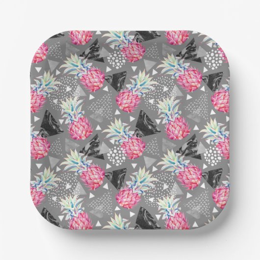 幾何学的なパイナップルテクスチャパターン ペーパープレート (正面)