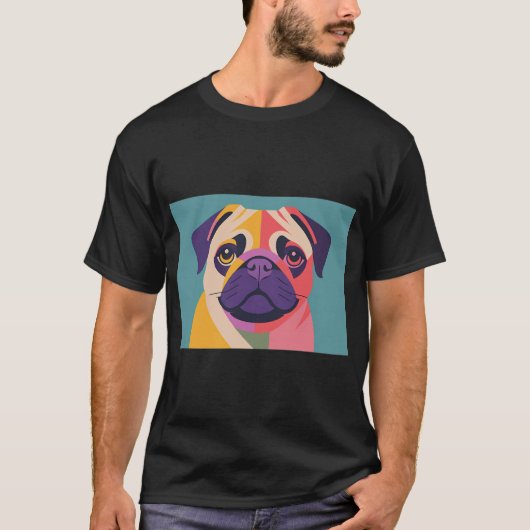 幾何学的なパグの肖像画 Tシャツ (正面)