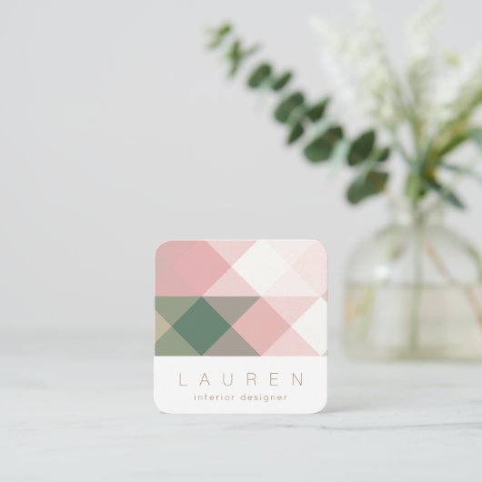 幾何学的なパステルカラーのモダンなミニマル名刺 スクエア名刺 (スタンド正面)