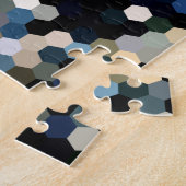 幾何学的なパターン|の黄色および青の六角形 ジグソーパズル (側面)