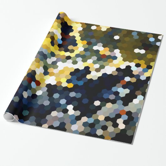 幾何学的なパターン|の黄色および青の六角形 ラッピングペーパー (アンロールド)