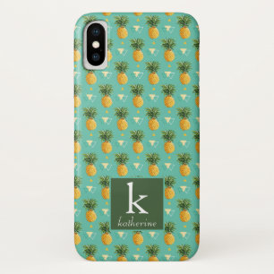 幾何学的なパターン モノグラムの明るいパイナップル iPhone X ケース