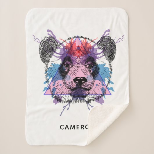 幾何学的なパンダくまは|あなたの名前を加えます シェルパブランケット (正面)