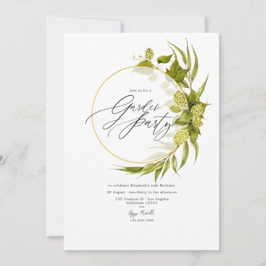 幾何学的なビールと柳のガーデンパーティー 招待状 (正面)