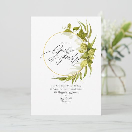 幾何学的なビールと柳のガーデンパーティー 招待状 (スタンド正面)