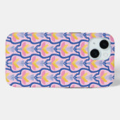 幾何学的なピンクとブルーのフローラ Case-Mate iPhoneケース (裏面 (横))