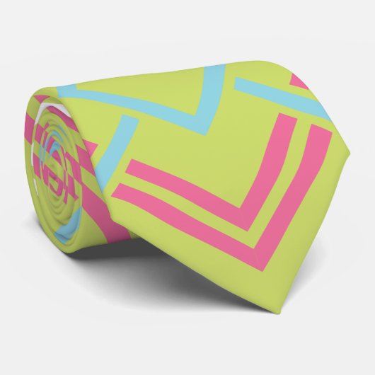 幾何学的なピンクとライムヴィンテージウェディングタイ ネクタイ (ロール)
