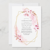 幾何学的なピンクのさくらんぼの花のお祝い 招待状 (正面)