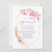 幾何学的なピンクのさくらんぼ花の園区と参照パーティー 招待状 (正面)