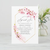 幾何学的なピンクのさくらんぼ花の園区と参照パーティー 招待状 (スタンド正面)