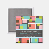 幾何学的なピンクのレトロの立方体のモダンの保存の日付の日付 マグネット (正面/裏面)