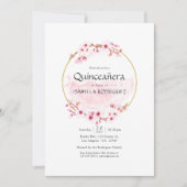 幾何学的なピンクの春の桜のキンバレラ 招待状 (正面)