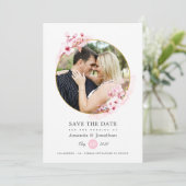 幾何学的なピンクの春の桜の結婚式 セーブザデート (スタンド正面)