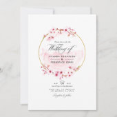 幾何学的なピンクの春の桜の結婚式 招待状 (正面)
