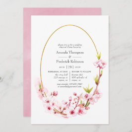 幾何学的なピンクの春花のリハーサルディナー 招待状