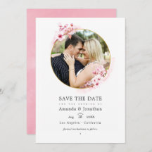 幾何学的なピンクの桜の春の結婚式の写真