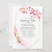 幾何学的なピンクの花の春のブライダルシャワー（郵送） 招待状 (正面)