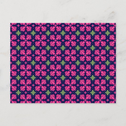 幾何学的なピンクの花の花弁の抽象的なパターン ポストカード (正面)