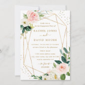 幾何学的なピンクゴールドの花モチーフのエンゲージメントパーティー 招待状 (正面)