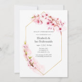 幾何学的なピンク春花花花花花花嫁ランチョン 招待状 (正面)
