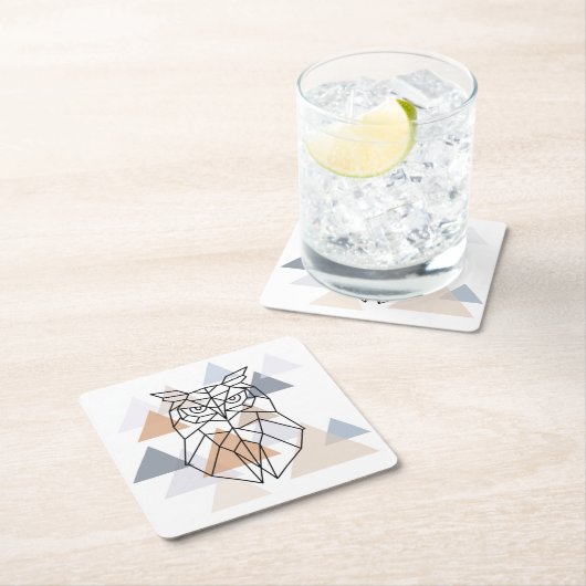 幾何学的なフクロウのデザイン スクエアペーパーコースター (インサイチュ)