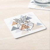 幾何学的なフクロウのデザイン スクエアペーパーコースター (アングル)