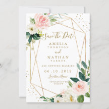 幾何学的なフラッシュゴールドの花のSave The Date招待状