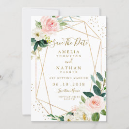 幾何学的なフラッシュゴールドの花のSave The Date招待状 セーブザデート
