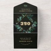 幾何学的なフレームにグリーンとブラックの RSVp 付き オールインワン招待状 (外側)