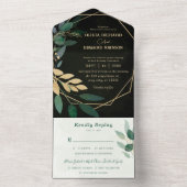 幾何学的なフレームにグリーンとブラックの RSVp 付き オールインワン招待状 (内側)