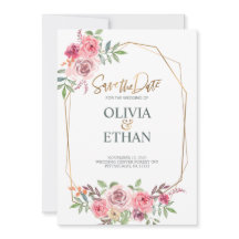 幾何学的なフレームの花の結婚式の招待状テンプレート