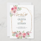 幾何学的なフレームの花の結婚式招待状テンプレート 招待状 (正面)