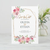 幾何学的なフレームの花の結婚式招待状テンプレート 招待状 (スタンド正面)