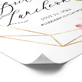 幾何学的なフレーム ピンクの花のブライダルランチョン ポスター (角)