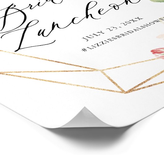 幾何学的なフレーム ピンクの花 ブライダルランチョン ポスター (角)