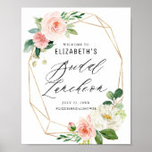 幾何学的なフレーム ピンクの花 ブライダルランチョン ポスター (正面)