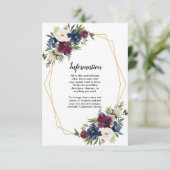 幾何学的なフレーム ワインレッド ネイビー 花 結婚式 招待状 (スタンド正面)