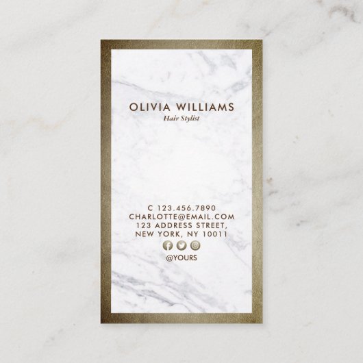 幾何学的なブラウンの金ゴールドのはさみの大理石の毛の垂直 名刺 (裏面)