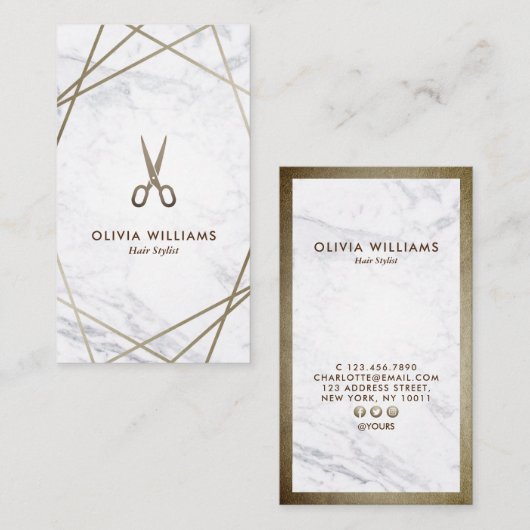 幾何学的なブラウンの金ゴールドのはさみの大理石の毛の垂直 名刺 (正面/裏面)
