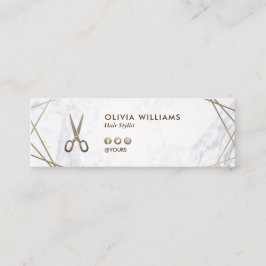 幾何学的なブラウンの金ゴールドのはさみの大理石の美容師 スキニー名刺