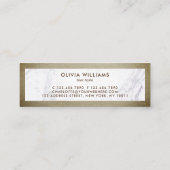 幾何学的なブラウンの金ゴールドのはさみの大理石の美容師 スキニー名刺 (裏面)