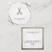 幾何学的なブラウンの金ゴールドのはさみの大理石の美容師 スクエア名刺 (正面/裏面)